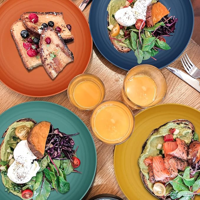 Wheat Straw Plates - 9 Inch Unbreakable Dinner Plates Set of 8 - Dishwasher & Microwave Safe Plastic Plates Reusable - Lightweight Plates for kitchen,camping (Colorful Series)