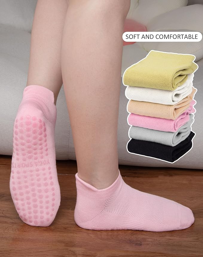 6 Pairs Pilates Socks for Women, Non Slip Yoga Socks with Grips for Barre Ballet Athletic Workout Barefoot Hospital