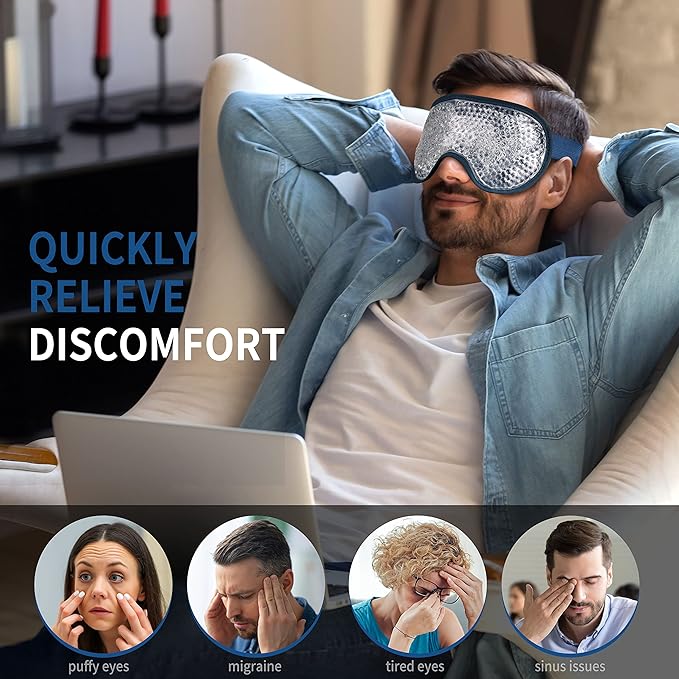 Cooling Eye Mask with Gel Bead, Reusable Cold Compress Ice Pack Sleeping Eye Cooling Pads for After Eyelid Surgery, Puffiness, Puffy Eyes, Headache, Migraine Relief(Navy Blue)