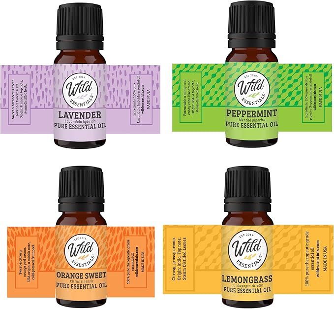 Wild Essentials Dog Paw Necklace Essential Oil Diffuser Kit with Lavender, Lemongrass, Peppermint, Orange Oils, 12 Refill Pads, Calming Aromatherapy Gift Set, Customizable Color Changing, Perfume