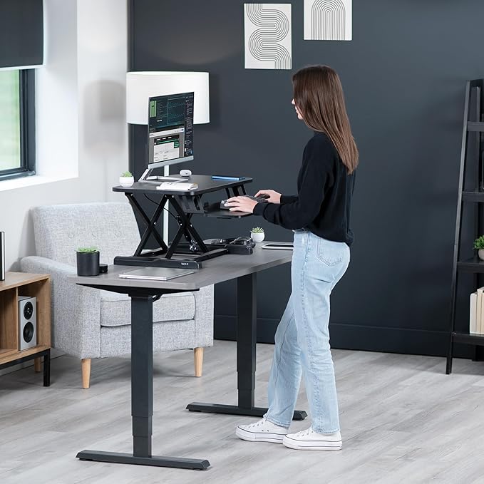 VIVO 28 inch Desk Converter, K Series, Height Adjustable Sit to Stand Riser, Dual Monitor and Laptop Workstation with Keyboard Tray, Black, DESK-V028KB