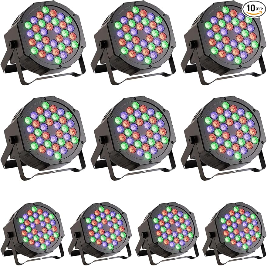 36 LED Stage Lights 7 Modes RGB DJ Par Lights with Sound Activated Remote and DMX Control DJ Uplighting for Birthday Party Events Wedding Christmas Stage Lighting (10 Packs)
