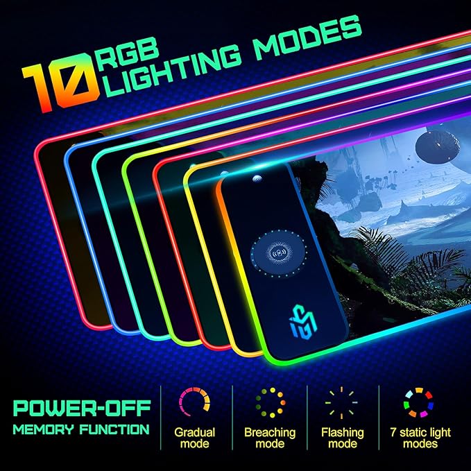 GIM 15W Wireless Charging RGB Gaming Mouse Pad, LED Mouse Pad 800x300x4MM, 10 Light Modes Extra Large Mousepad Non-Slip Rubber Base RGB Desk Mat for Gaming, MacBook, PC, Laptop, Desk (Planetary)