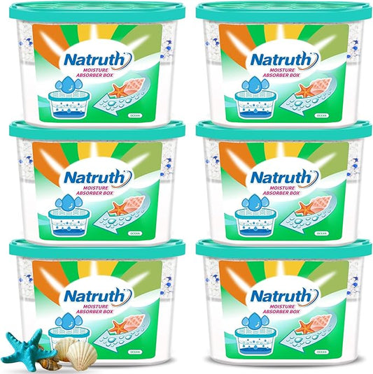 NATRUTH Moisture Absorbers 6 pack, 12.5Oz Portable Humidity Absorber Boxes for Your Bathroom, Closet & Car, Dehumidifier with Ocean Fragrance