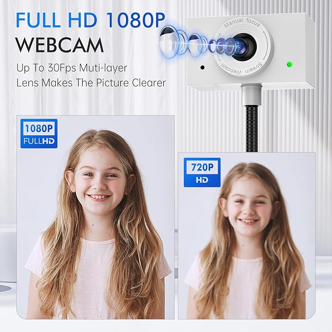 Eye Contact Webcam with Microphone for PC, 1080P Center cam for mac, 95°FOV Middle-Screen Center cam, USB computer camera Plug&Play, for desktop computer Facetime Compatible with macOS&Windows (White)