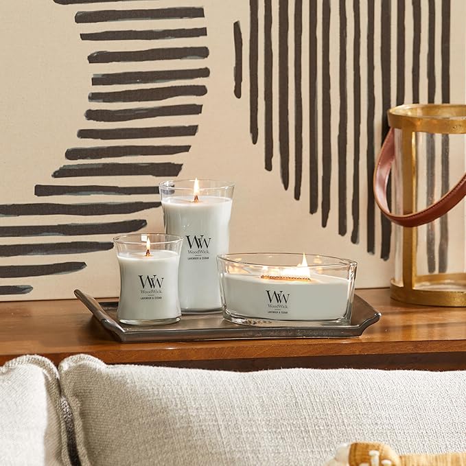 Woodwick Ellipse Scented Candle Lavender & Cedar 16oz | Up to 50 Hours Burn Time