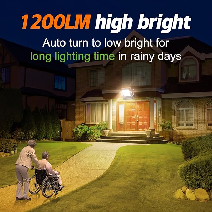 Solar Lights Outdoor Solar Flood Dusk to Dawn Lights 4400mAh 3000K Warm White Auto On/Off with 16.4Ft Cable IP65 Waterproof for Outside Front Door Barn Garden Garage Yard Patio Pool