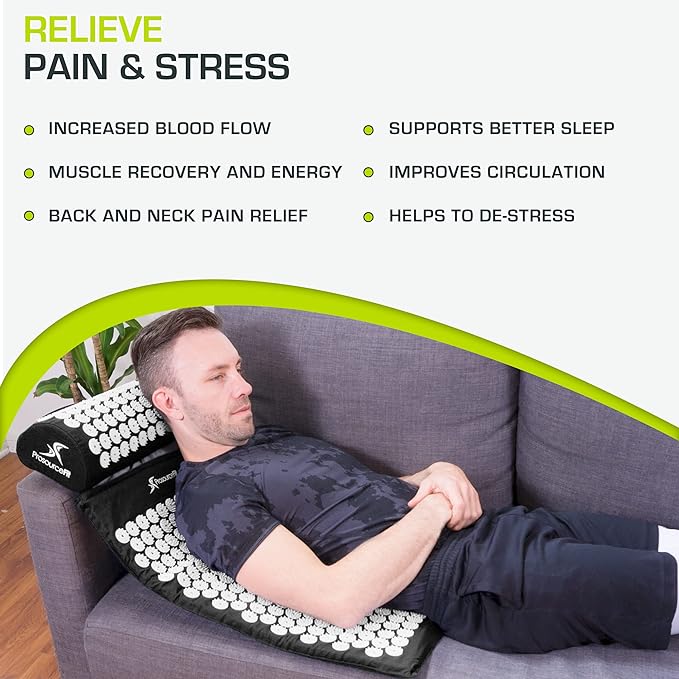 ProsourceFit Acupressure Mat and Pillow Set for Back/Neck Pain Relief and Muscle Relaxation