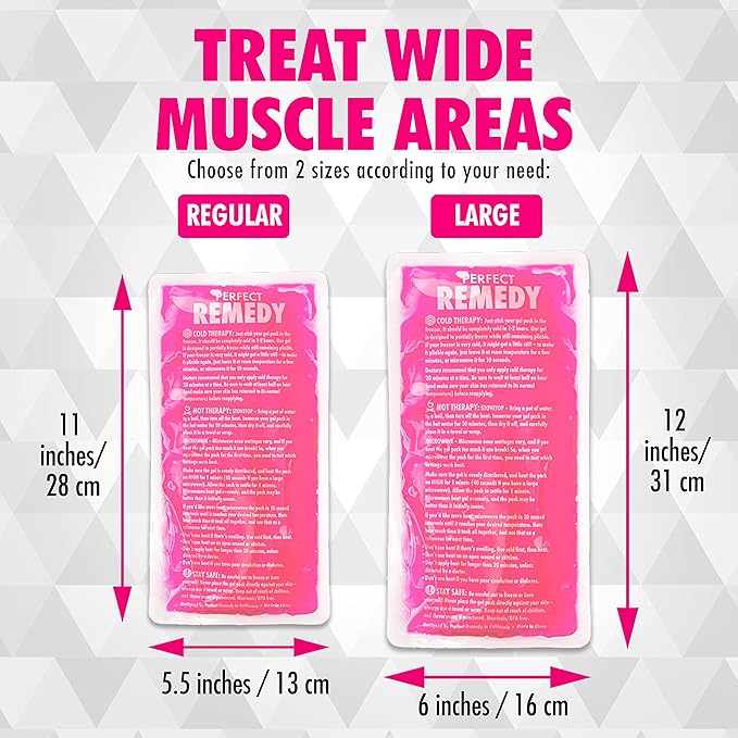 Perfect Remedy 2-Pack Gel Ice Packs for Injuries, Soft and Flexible Hot & Cold Compress, Soothing Ice Pack Aid for Sprains Strains & Soreness conditions, Alternative to Hot Water Bottles (Pink, Large)