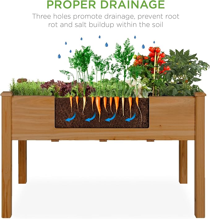 Best Choice Products 48 x 24 x 30 Inches Raised Garden Bed, Elevated Wood Planter Box Stand for Backyard, Patio, Balcony with Bed Liner, 200 Pound Capacity - Acorn Brown
