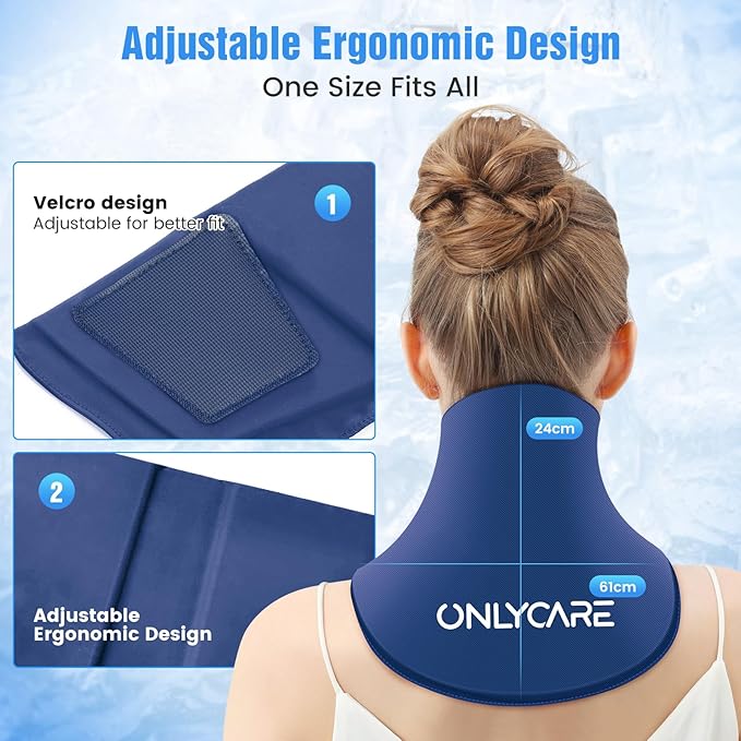 ONLYCARE Neck Ice Pack Wrap Gel - Upgraded Shoulder Ice Packs for Injuries Reusable, Hot and Cold Compress Ice Packs for Neck, Relief of Pain, Office Pressure, Swelling, Sprains