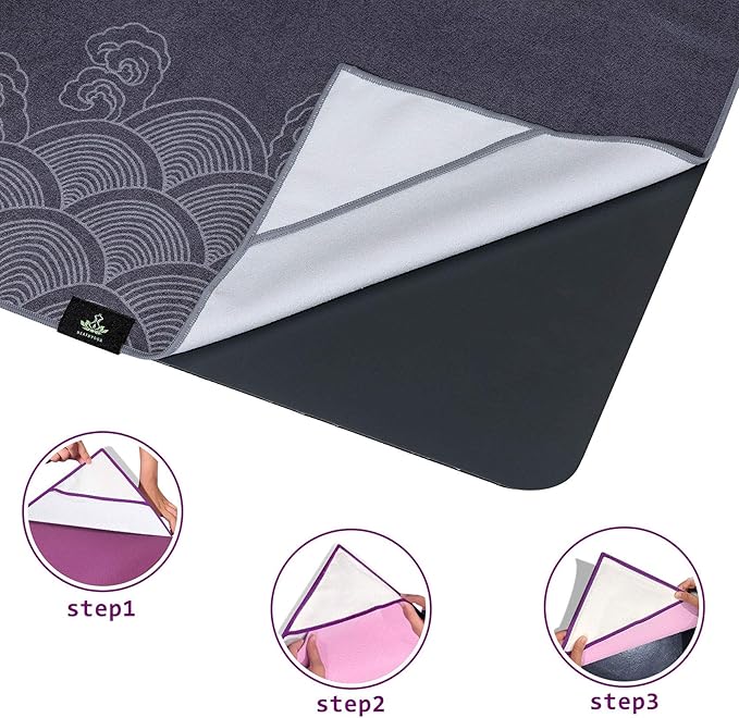 Heathyoga Non Slip Hot Yoga Towel, 100% Microfiber Non Slip Yoga Mat Towel for Hot Yoga, Pilates and Fitness, Exclusive Corner Pockets Design + Free Spray Bottle