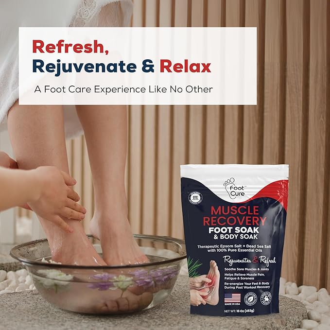 Muscle Care Foot Soak with Epsom Salts – Refreshing Blend for Relaxation & Foot Care – Helps Soften Skin – Soothes Tired Feet, Invigorating Scent, Spa Pedicure – Made in USA – 16oz (Pack of 2)