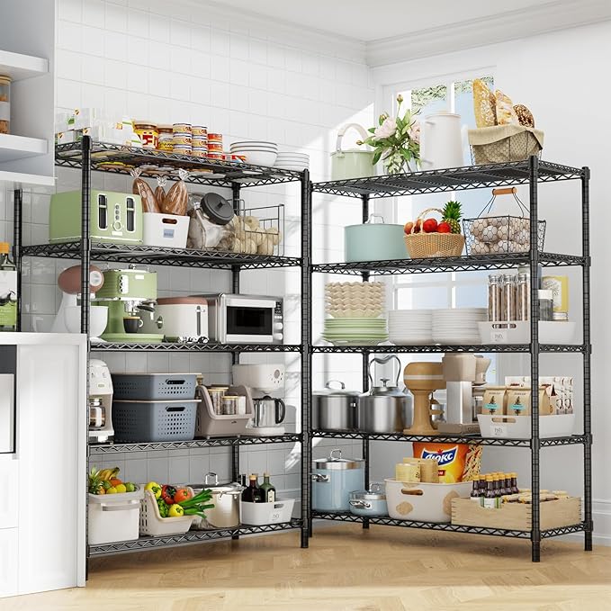 Storage Shelves Heavy Duty, 45" W x 20" D x 72" H Garage Shelving Unit Loads 2000LBS, 5-Tier Adjustable Metal Utility Rack, Wire Shelf for Kitchen, Laundry Room, Pantry, Warehouse, Basement