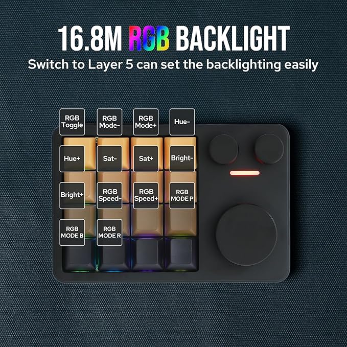 KiiBoom Cybrix 16 VIA Programmable Macro Pad - 16 Keys + 3 Knobs, Type-C Wired Aluminum Numpad, Hot-Swappable PCB, RGB Backlight, Lightweight & Portable Numeric Keypad for Windows & Mac (Black)