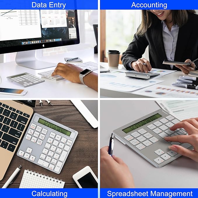 2-in-1 Wireless Number Pad & Calculator, Bluetooth 5.0 Numeric Keypad with USB-C Charging, 34-Key Portable Number Pad for Laptop, MacBook, PC, Windows, iOS & Android Devices