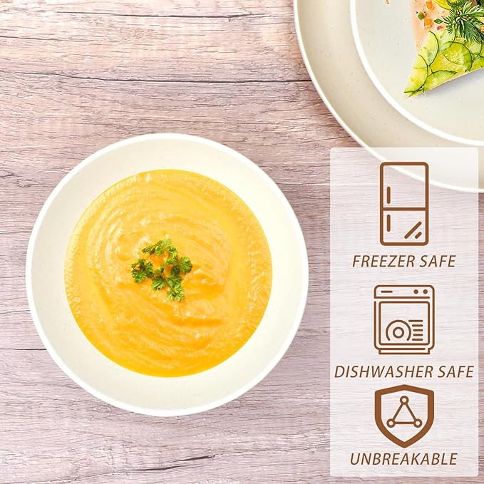 36pcs Reusable Wheat Straw Dinnerware Sets,Unbreakable Dinnerware Cups Plates and Bowls Sets,Durable Kitchenware Dishes Set for Home, Office, Travel,Picnic