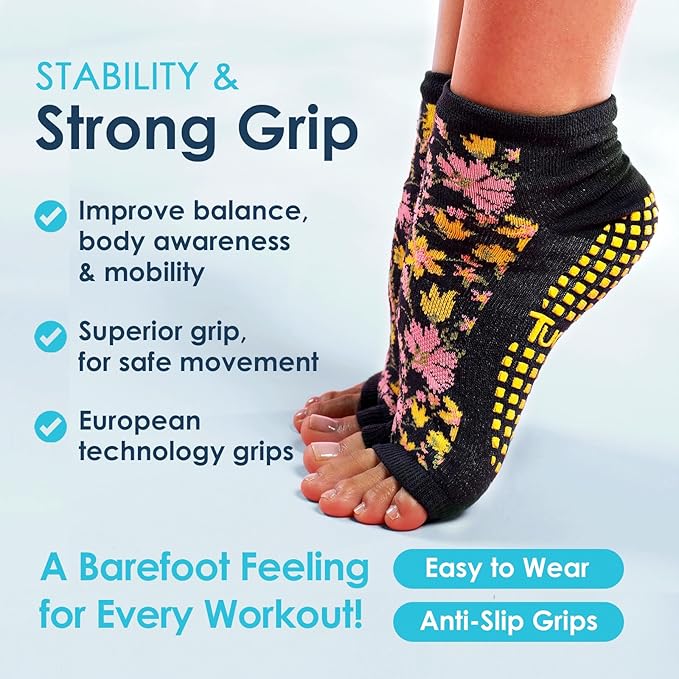 Tucketts Anklet Toeless Pilates Socks with Grips for Women, Non-Slip Ankle Toeless Yoga Socks with Grips for Barre, Size 5-13