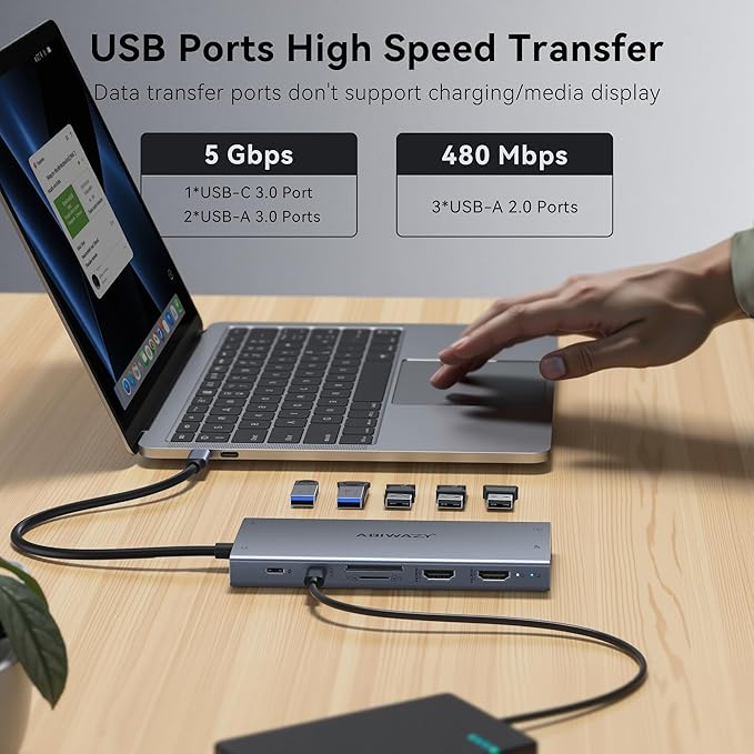 USB C Docking Station Dual Monitor for Dell XPS/HP/Lenovo/Surface, 15 in 1 USB-C Hub 3 Monitor Adapter, Dock with 8K DisplayPort, 2 HDMI 4K@60Hz, 6 USB A/C, 100W PD, Ethernet, SD/MicroSD