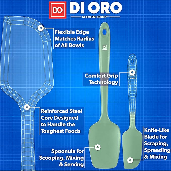 DI ORO Silicone Spatula Set - Rubber Kitchen Spatulas for Baking, Cooking, & Mixing - 600°F Heat-Resistant & BPA Free Silicone Scraper Spatulas for Nonstick Cookware - Dishwasher Safe (4pc, Sage)