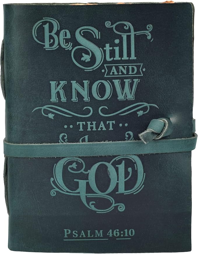 LEATHER VILLAGE Vintage Leather Journal with Psalm 46:10 Bible Verse–10''x7'' Embossed Prayer Study Journal for Women & Men – 200 Pages Handmade Cotton Deckle Edge Watercolor Paper - Turquoise