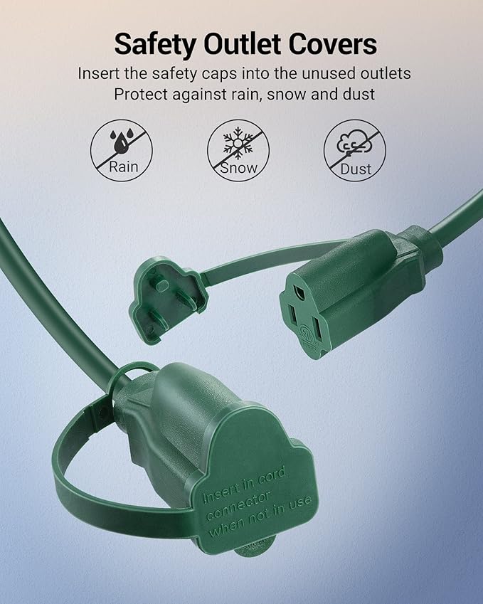 DEWENWILS Outdoor Extension Cord 1 to 3 Splitter, Total 52FT, 13A 125V 1625W 16/3C SJTW Extension Cord Outdoor, Heavy Duty Extension Cord for Holiday Decorations, Outdoor String Light, ETL