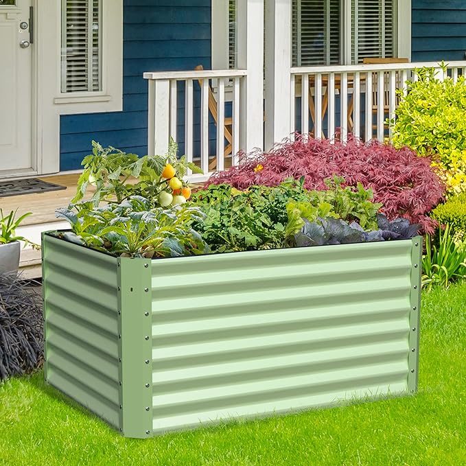 Galvanized Raised Garden Bed Box Outdoor 24" Tall Raised Garden Beds Outdoor Garden Planter Raised Beds for Gardening Outdoor Raised Metal Raised Garden Beds for Vegetables 48"X36"X24", Sage Green