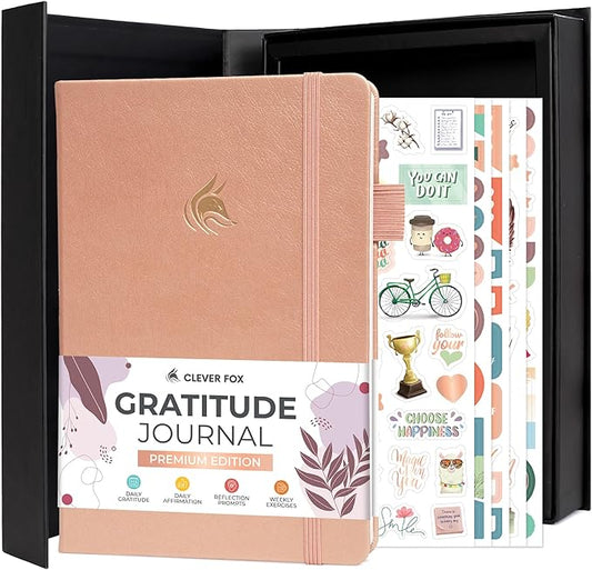 Clever Fox Gratitude Journal Premium - Happiness, Positivity & Affirmation Journal – Inspirational Daily Notebook, 6 Months (Rose Gold)