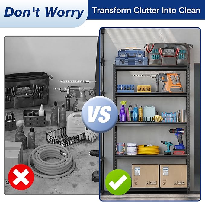 WORKPRO 5-Tier Storage Shelf, 72" H Heavy Duty Adjustable Garage Shelving Unit 2180LBS Capacity, for Basement, Kitchen, Pantry, 35.4”Wx11.8”Dx72”H, Black