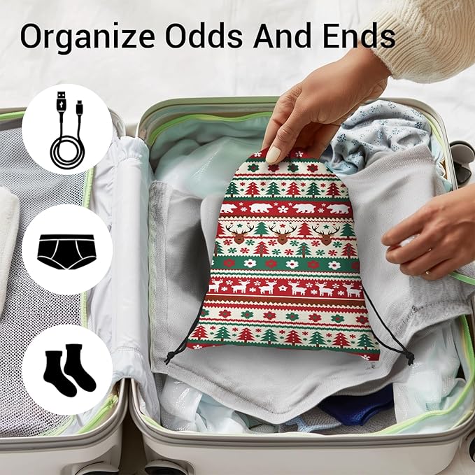 Holiday Deer Gymnastics Grip Bag Pine Tree Decor Adjustable Storage Pouch Bag for Holding