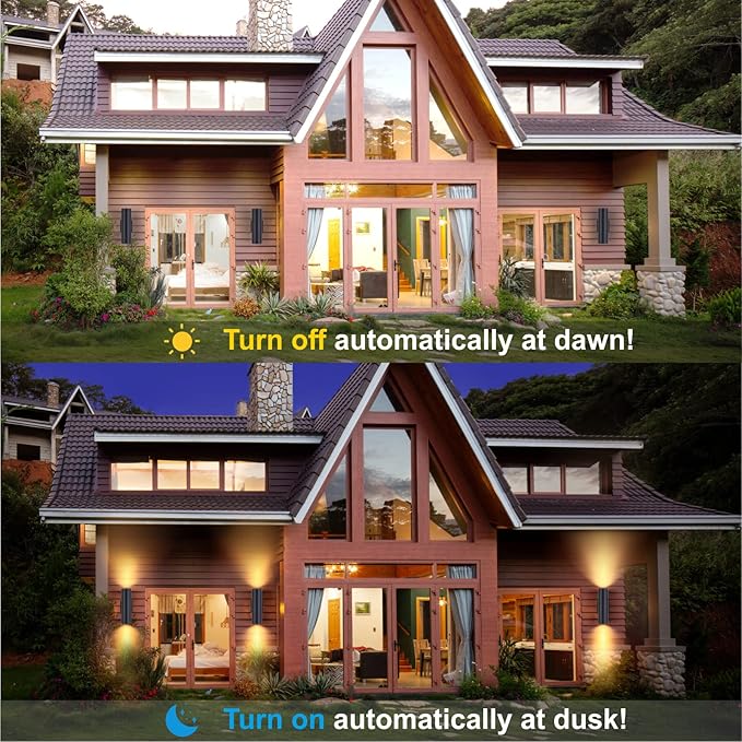 Dusk to Dawn Outdoor Lighting Sensor Wall Lights 2Pack, 12W 2700K Integrated LED Cylinder Up Down Lights Outdoor, IP65 Waterproof Aluminum Wall Sconce Exterior Wall Light for Porch Patio etc.