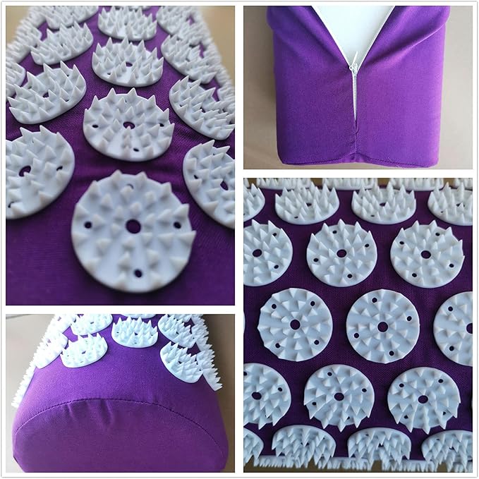 Acupressure Pillow Acupuncture Massager for Massage Neck Back Head Pain Relief, Relieves Muscle Stress Relaxation, Purple