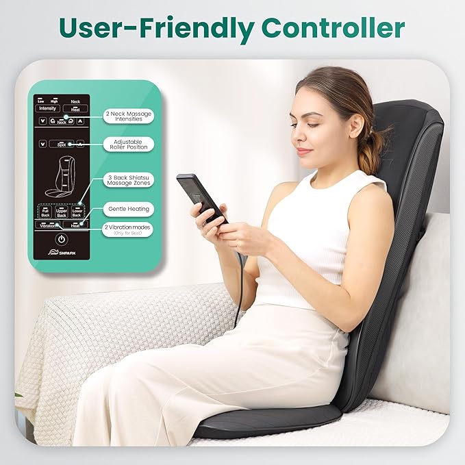 Snailax Upgraded Shiatsu Back Massager with Heat -Deep Kneading Massage Chair Pad with Adjustable Intensity,Full Body Massage Seat Cushion for Relaxation