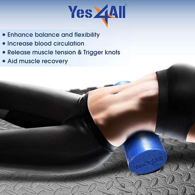 Yes4All Medium Firm Round PE Foam Roller 12, 18, 24, 36 Inches for Pilates, Yoga, Stretching, Balance & Core Exercises