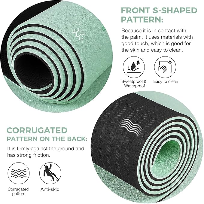 Yoga Mat Non Slip TPE Extra Wide Yoga Mat with Alignment Mark, 72"L x 32"W x 0.32"/0.24"Th (183cm x 80cm x 8mm/6mm), Anti-Tear Exercise Mat with Carrying Strap and Bag, Workout Mats for Yoga, Pilates