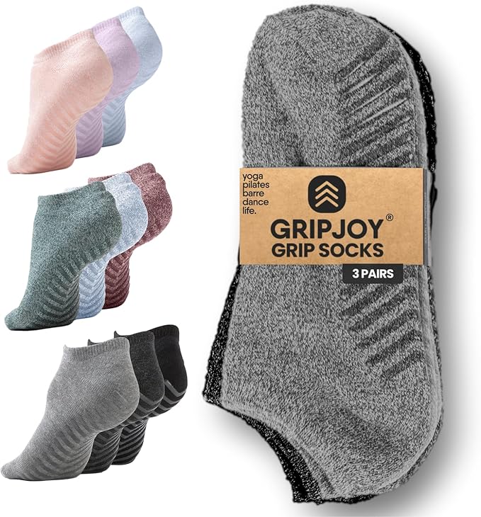 Gripjoy Grip Socks 3-Pack, Non Slip Socks for Yoga, Pilates, Barre, Dance