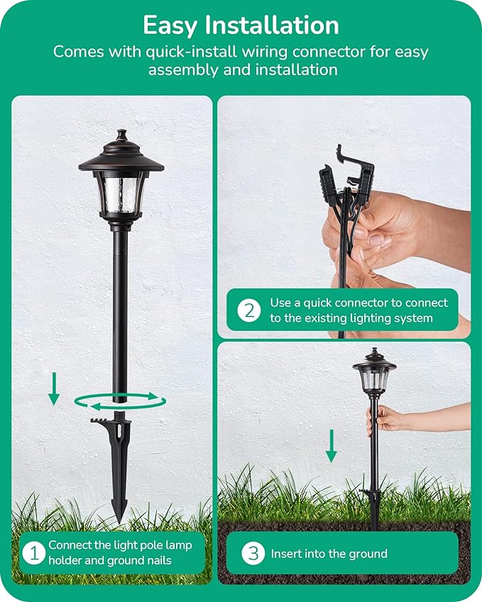 EDISHINE Low Voltage Landscape Lighting, 12V 3W 120LM 3000K Seed Glass Outdoor Landscape Path Lights with Connectors, ORB Waterproof Electric LED Pathway Light Wired for Walkway Garden Yard, 4 Pack