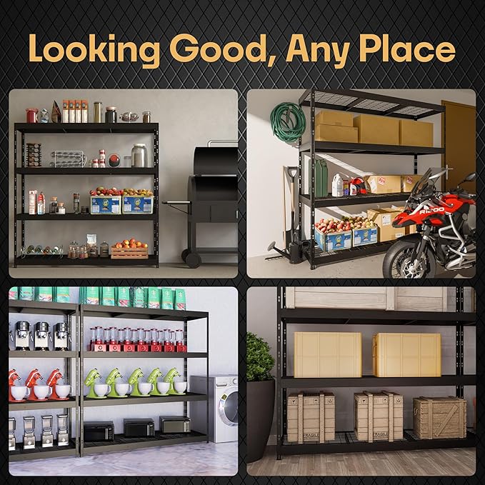 Metalkast Heavy-Duty Metal Garage Shelving | 71" H x 71" W x 24" D | Adjustable Industrial Storage Rack with Wire Shelves | 4-Tier Steel Shelving Unit, 4,000LB Capacity, Rust-Resistant Coating