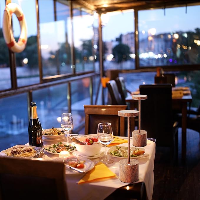 LED Cordless Table Lamps Set of 2,Portable Rechargeable 5000mAh Outdoor Table Lamp,3 Color Stepless Dimming Battery Powered Lamp, Table Light for Outside/Patio/Restaurant/Home.(Wood Grain)