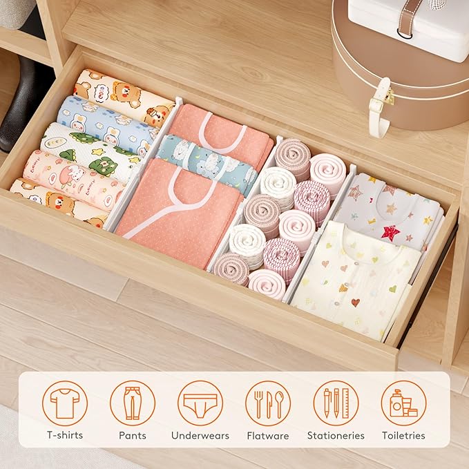 Lifewit 5 Pack Drawer Dividers 4" High, 10.5-16.5" Dresser Drawer Divider, Adjustable Drawer Organizers for Clothes, Plastic Drawers Separators for Dresser, Bedroom, Bathroom, Kitchen, Office