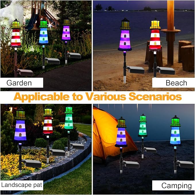 Lighthouse Solar Light, 4 Pack Solar Outdoor Waterproof Lights, Perfect for Your Garden Lighthouse, Yard, Flower Bed, Patio, Sidewalk, Driveway or Any Other Place