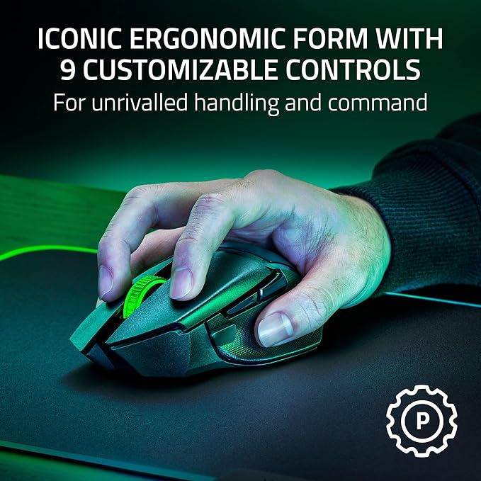 Razer Basilisk V3 X HyperSpeed Customizable Wireless Gaming Mouse: Mechanical Switches Gen-2-5G Advanced 18K Optical Sensor - Chroma RGB 9 Programmable Controls 535 Hr Battery Classic Black