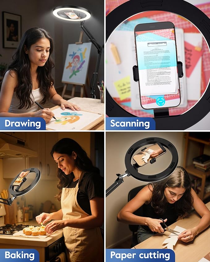 Ring Light Tripod for iPhone with Overhead Phone Mount and Stand, Made for Passionate Crafters, Ideal for Embroidery/Crochet/Knitting/Jewelry Making/Resin Art/Sewing/Painting/Pottery/DIY Crafts