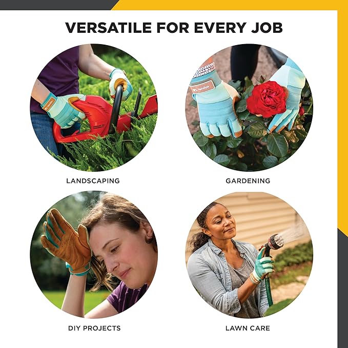 Wells Lamont Women's HydraHyde Leather Hybrid Gloves – Water-Resistant, Durable Cowhide Palm, Spandex Stretch Back – Ideal Landscaping/Farming/Gardening Gloves – Adjustable Wrist– Medium, Blue (3250M)