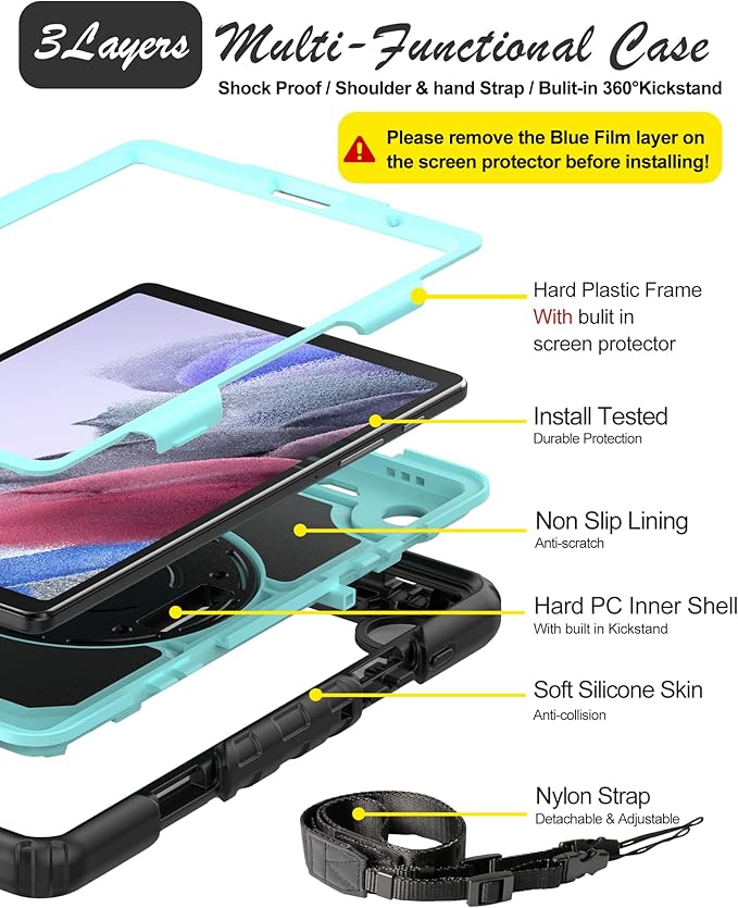 Case for Samsung Galaxy Tab A7 Lite 8.7-inch 2021 (SM-T220/T225), Protective with Screen Protector/Hand Strap/Pen Holder, Sturdy Shockproof for Samsung A7 Lite Tablet Case (SkyBlue)