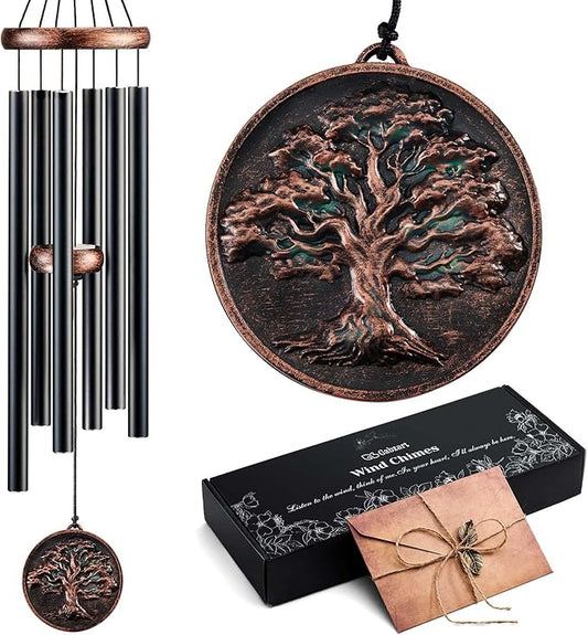 Memorial Wind Chimes for Outside, Sympathy Gifts for Loss of Loved One, Memorial Gift for Loss of Mom Dad Grandparent, Vintage Tree of Life Deep Tone Windchimes Outdoor (32" Tree of Life)