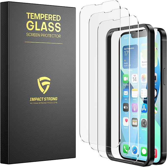 ImpactStrong Shatterproof Tempered Glass Screen Protector for iPhone 16e/iPhone 14/iPhone 13/iPhone 13 Pro [Easy Installation Frame] [Bubble Free] [9H Hardness] [Full Coverage] Case Friendly (3-Pack)