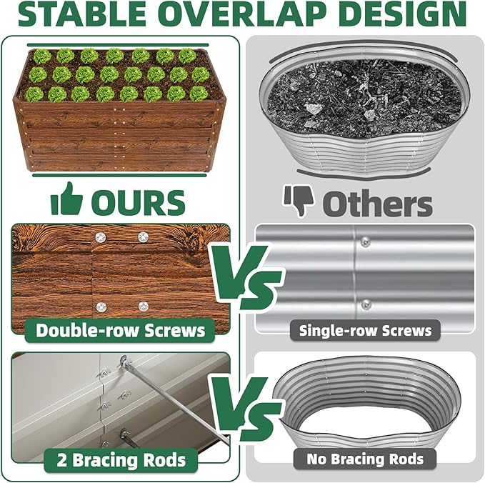 G GOOD GAIN 4x2x1.8ft Raised Garden Bed - Metal Planter Box Outdoor with Weed Barrier Fabric | Deep Root Raised Beds for Gardening Vegetables Flowers Herb Fruits (Wood Grain)