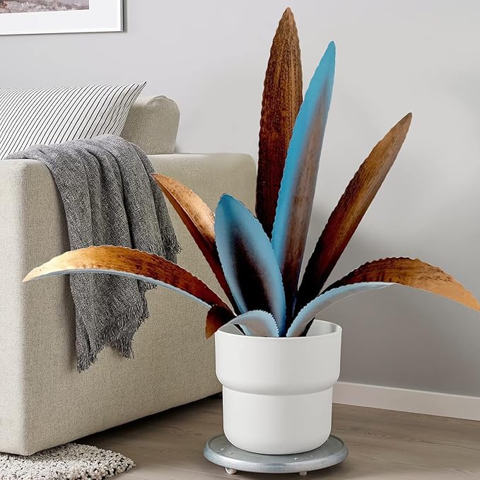 DIY Metal Agave Plant Art Yard Tequila Art Sculpture, Tequila Rustic Garden Sculpture Statue Outdoor Decor,Agave Metal Plants for Yard, Garden Lawn Ornaments (9 Leaves -Blue)