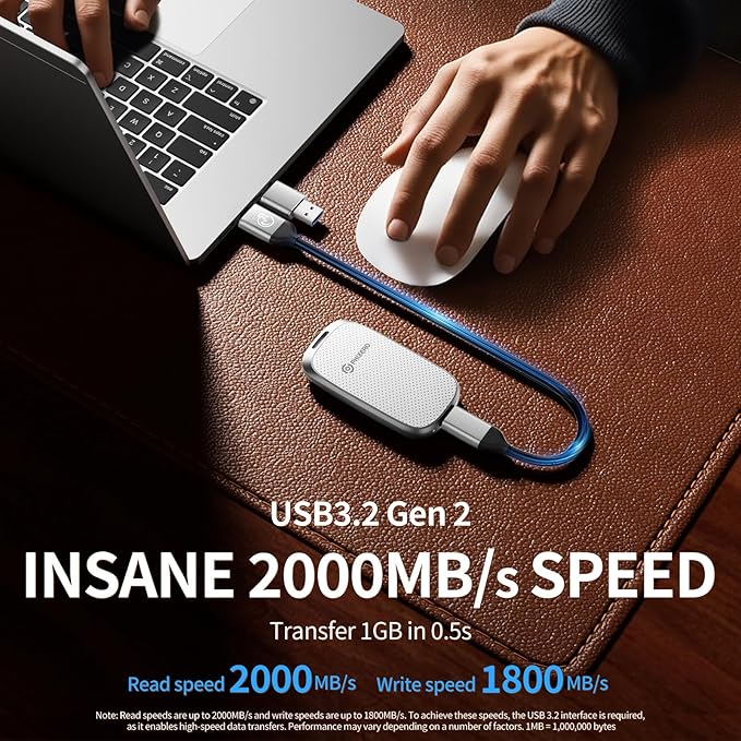 PHIXERO P20 External Portable SSD 2TB,up to 2050Mb/s,External Solid State Drives with 2 in 1 USB C Cable with LED Indicator,USB 3.2 Gen 2 Portable Hard Drive for iPhone 15/16 PRO, Mac, PC & Laptops